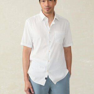 Men's Faherty Short-Sleeve Movement Monterey Shirt - NWOT, Small, White/Blue